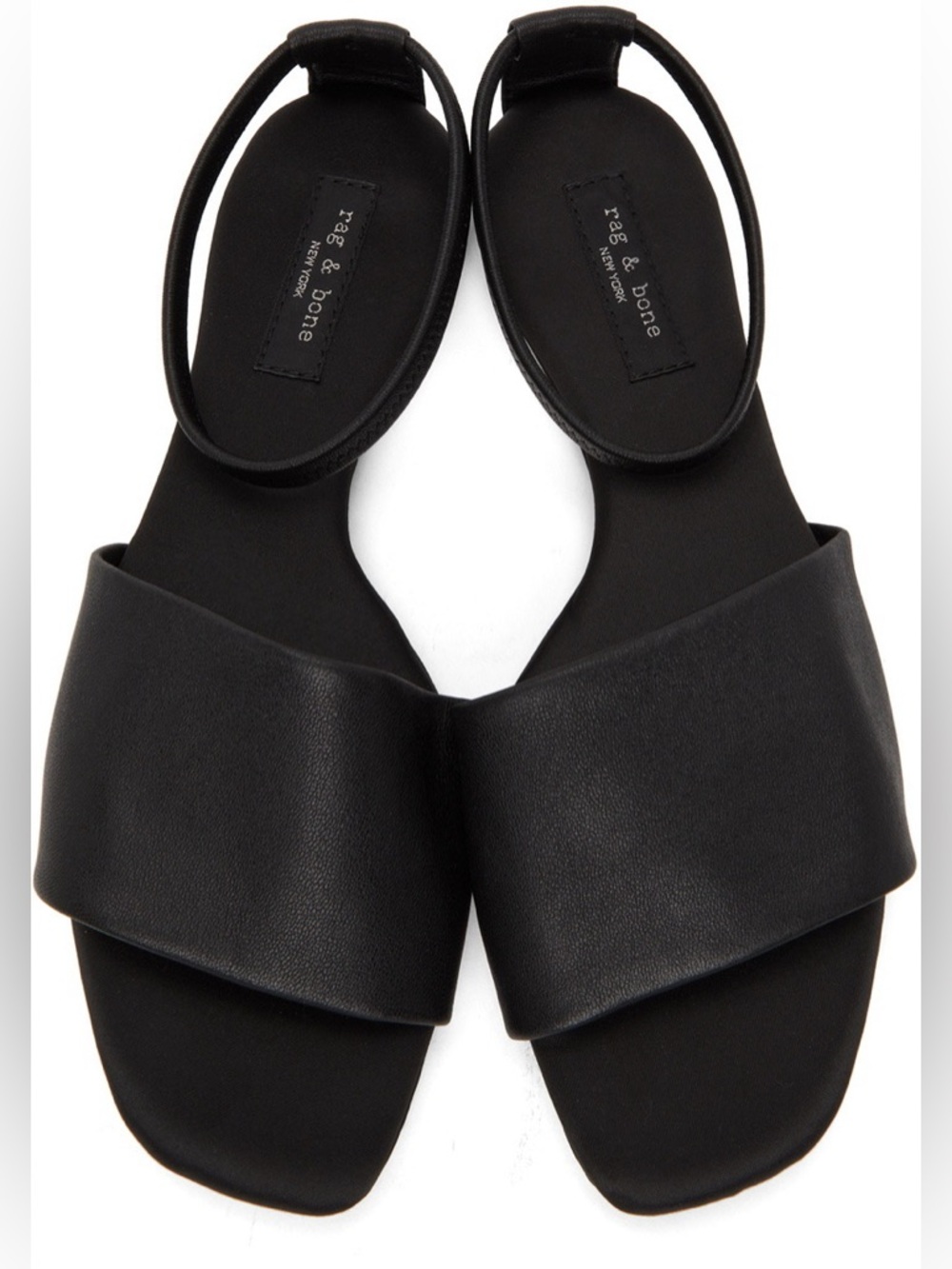 RAG & BONE Ellory Leather Ankle-Cuff Flat Sandals | Black Lambskin | Size 38